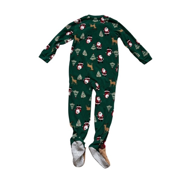 Carter’s Green Fleece Footed Christmas Pajama zippy Santa Deer Xmas Tree 5T - Picture 3 of 5